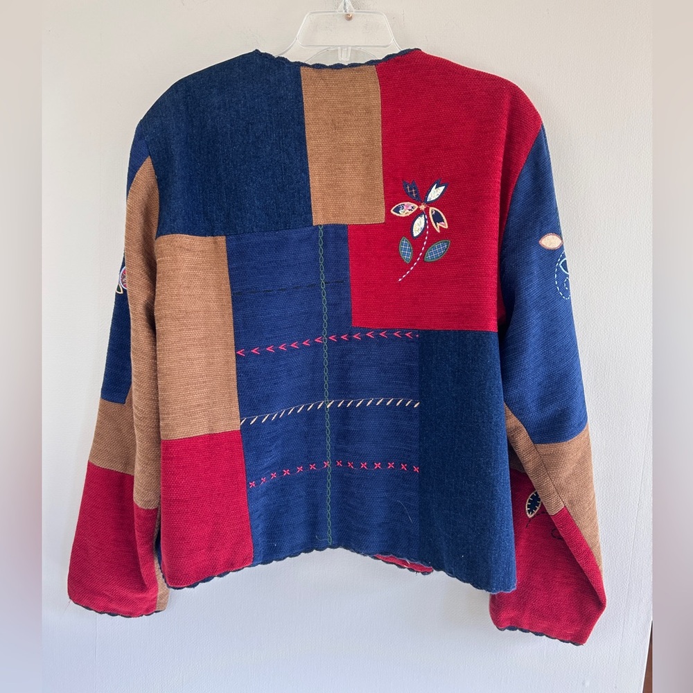 Vintage 90s Artsy Patchwork Novelty Embroidered Statement Jacket Whimsy Boho XL - Picture 11 of 15